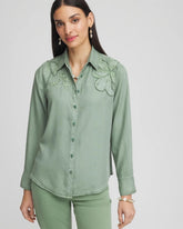 Chico's Clothing Embellished Lyocell Tencel™ Collared Shirt