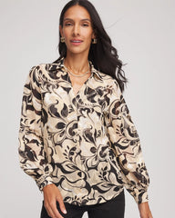 Chico's Clothing Floral Burnout Blouson-Sleeve Blouse