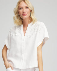 Chico's Clothing Embroidered Dolman Sleeved Linen Blouse