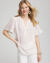 Chico's Clothing Striped Linen Popover Shirt