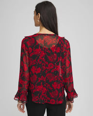Chico's Clothing Georgette Clip Dot Ruffle Blouse