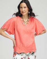 Chico's Clothing Linen Embroidered Hem Blouse