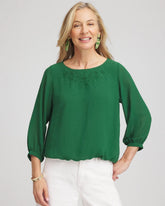 Chico's Clothing Embroidered Crinkle Chiffon Blouse
