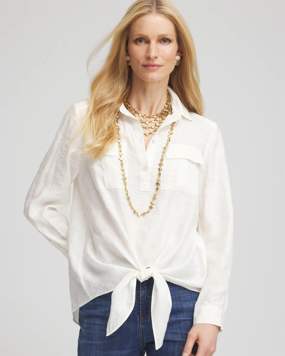 Chico's Clothing Textured Tie-Front Pullover Top