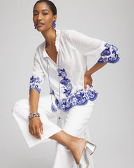 Chico's Clothing Embroidered Tassel Tie-Front Blouse