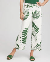 Chico's Clothing Palm-Frond-Motif Pull-On Wide-Leg Cropped Jeans