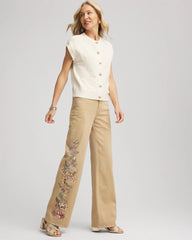 Chico's Clothing Embroidered High-Rise Wide-Leg Jeans