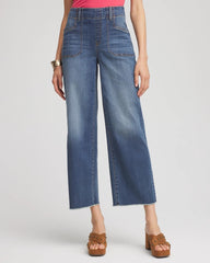 Chico's Clothing Pull-On Cropped Wide-Leg Frayed Jeans