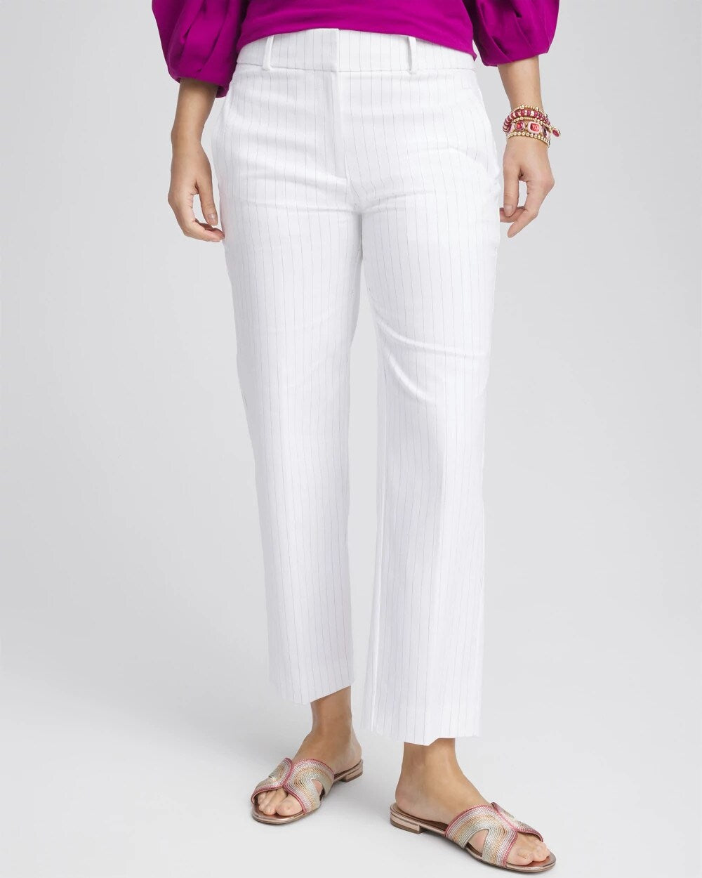 Chico's Clothing Striped Straight-Leg Cropped Pants