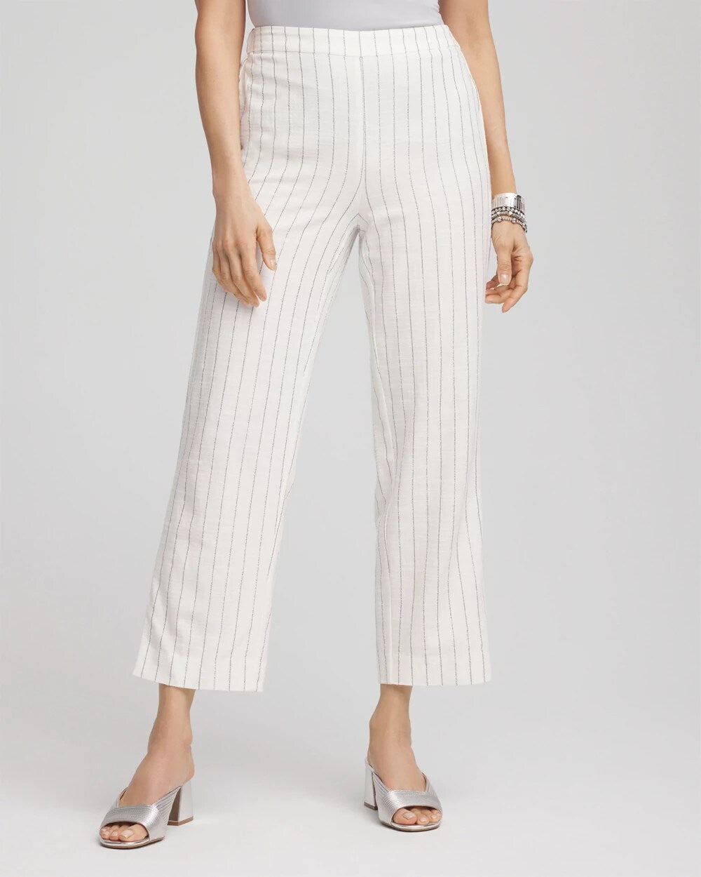 Chico's Clothing Metallic Striped Straight Cropped Pants