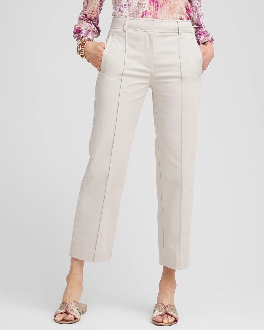Chico's Clothing Stretch Sateen Straight Cropped Pants