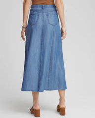 Chico's Clothing Lightweight Denim Fly Front Midi Skirt