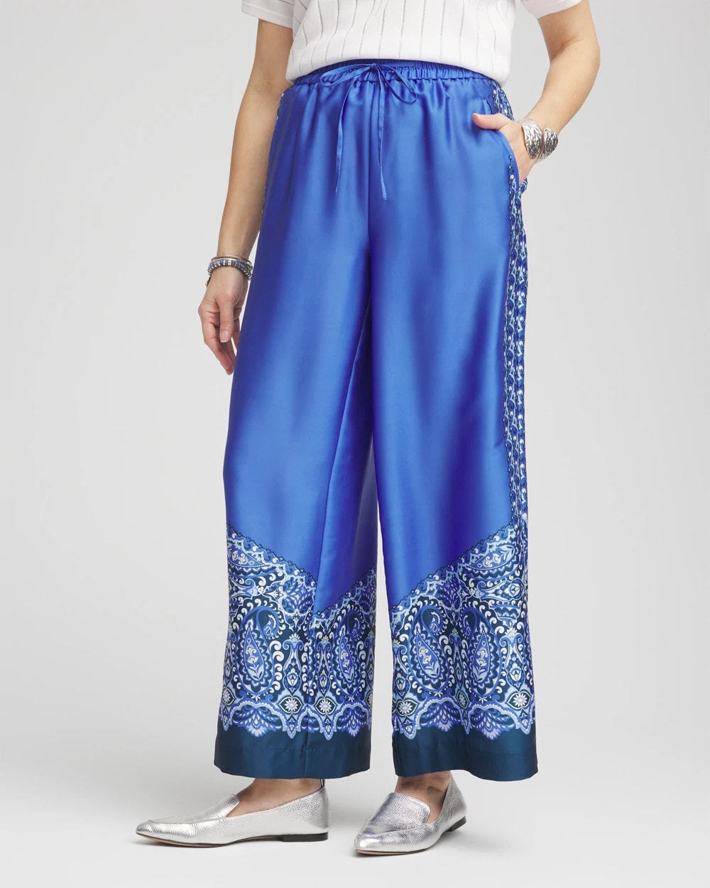 Chico's Clothing Pull-on Paisley Drawstring Cropped Pants