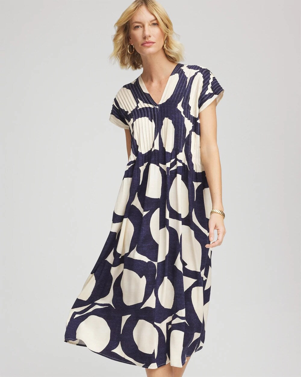 Chico's Clothing Printed Silk-Twill Popover Midi Dress