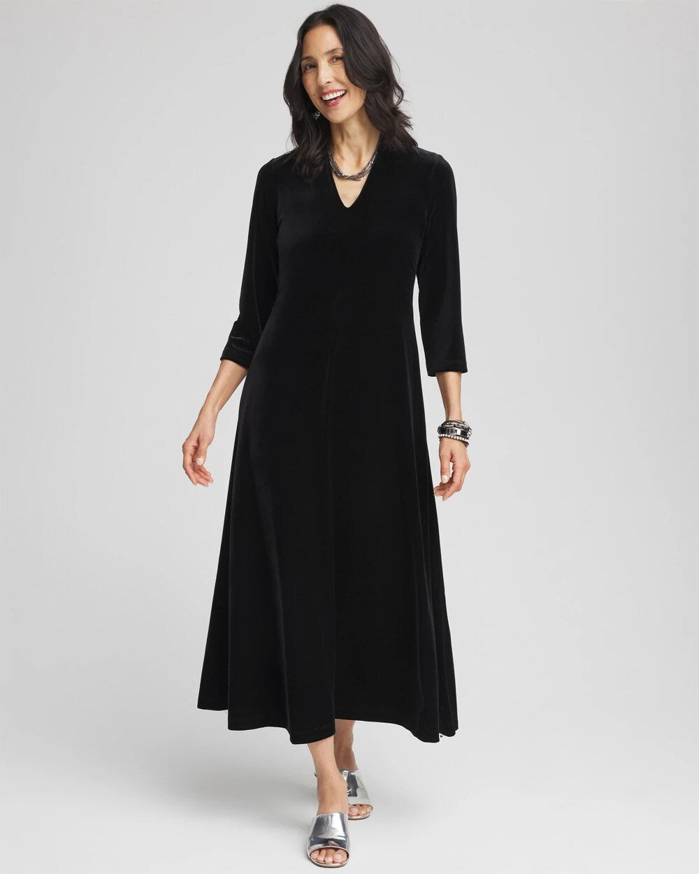Chico's Clothing V-Neck Velour Midi Dress