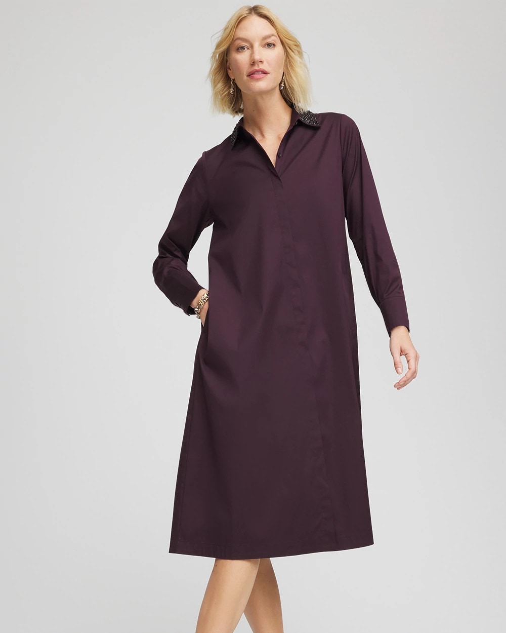 Chico's Clothing Sequin Collar Midi Shirtdress