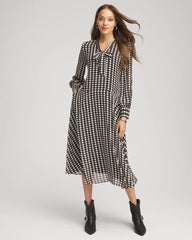 Chico's Clothing Chiffon Clip-Dot Tie-Neck Dress