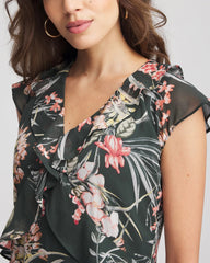 Chico's Clothing Floral Ruffle-Trim Chiffon Dress