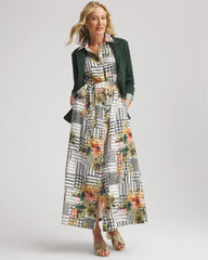 Chico's Clothing Artisanal Floral Print Maxi Shirtdress