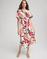 Chico's Clothing Tonal Floral Ruffle-Sleeved Midi Dress