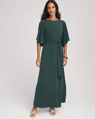 Chico's Clothing Belted Flutter-Sleeve Maxi Dress