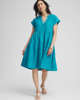Chico's Clothing Linen Embellished Cap Sleeve Dress