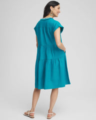 Chico's Clothing Linen Embellished Cap Sleeve Dress