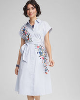 Chico's Clothing Striped Embroidered Poplin Midi Shirtdress
