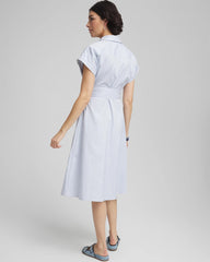 Chico's Clothing Striped Embroidered Poplin Midi Shirtdress