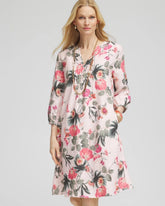 Chico's Clothing Floral Linen Pintuck 3/4 Sleeved Dress