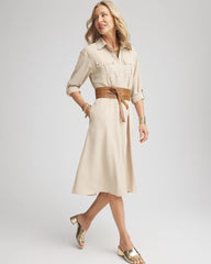 Chico's Clothing Twill Belted Midi Shirtdress