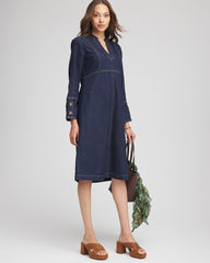 Chico's Clothing Denim Splitneck Knee-Length Dress