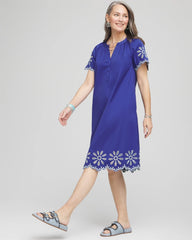 Chico's Clothing Embroidered Poplin Popover Dress