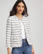Chico's Clothing Striped Tweed Collarless Box Jacket