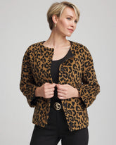 Chico's Clothing Fuzzy Collarless Animal Print Jacket