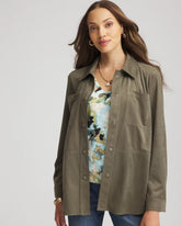 Chico's Clothing Suede Collared Long-Sleeved Shacket