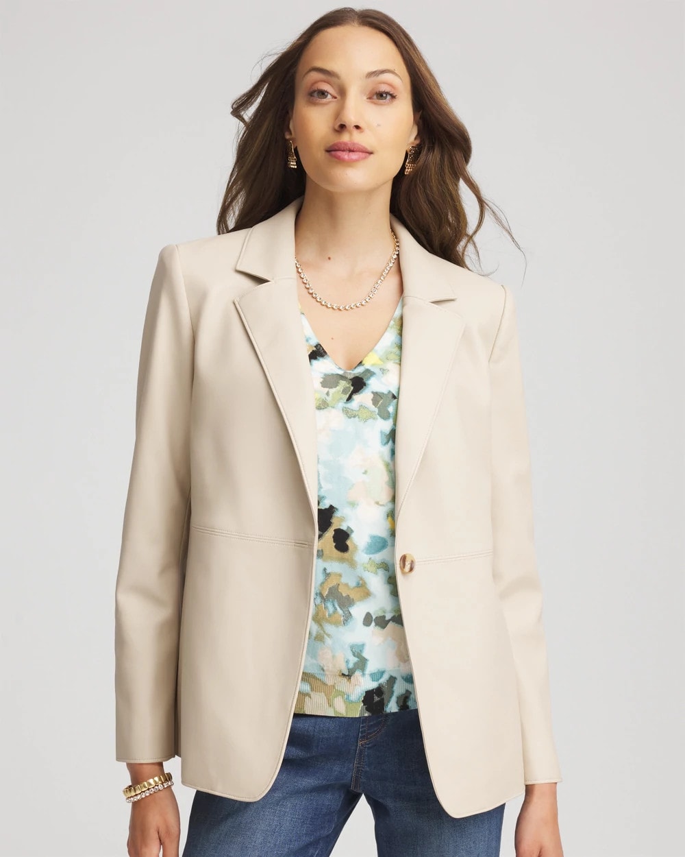 Chico's Clothing Faux Leather Blazer