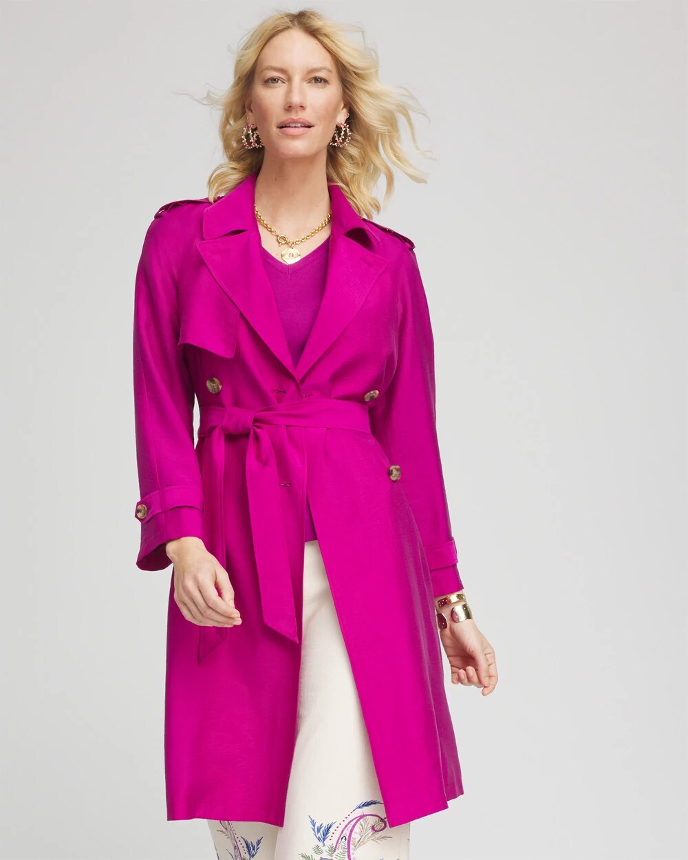 Chico's Clothing Double-Breasted Trench Coat
