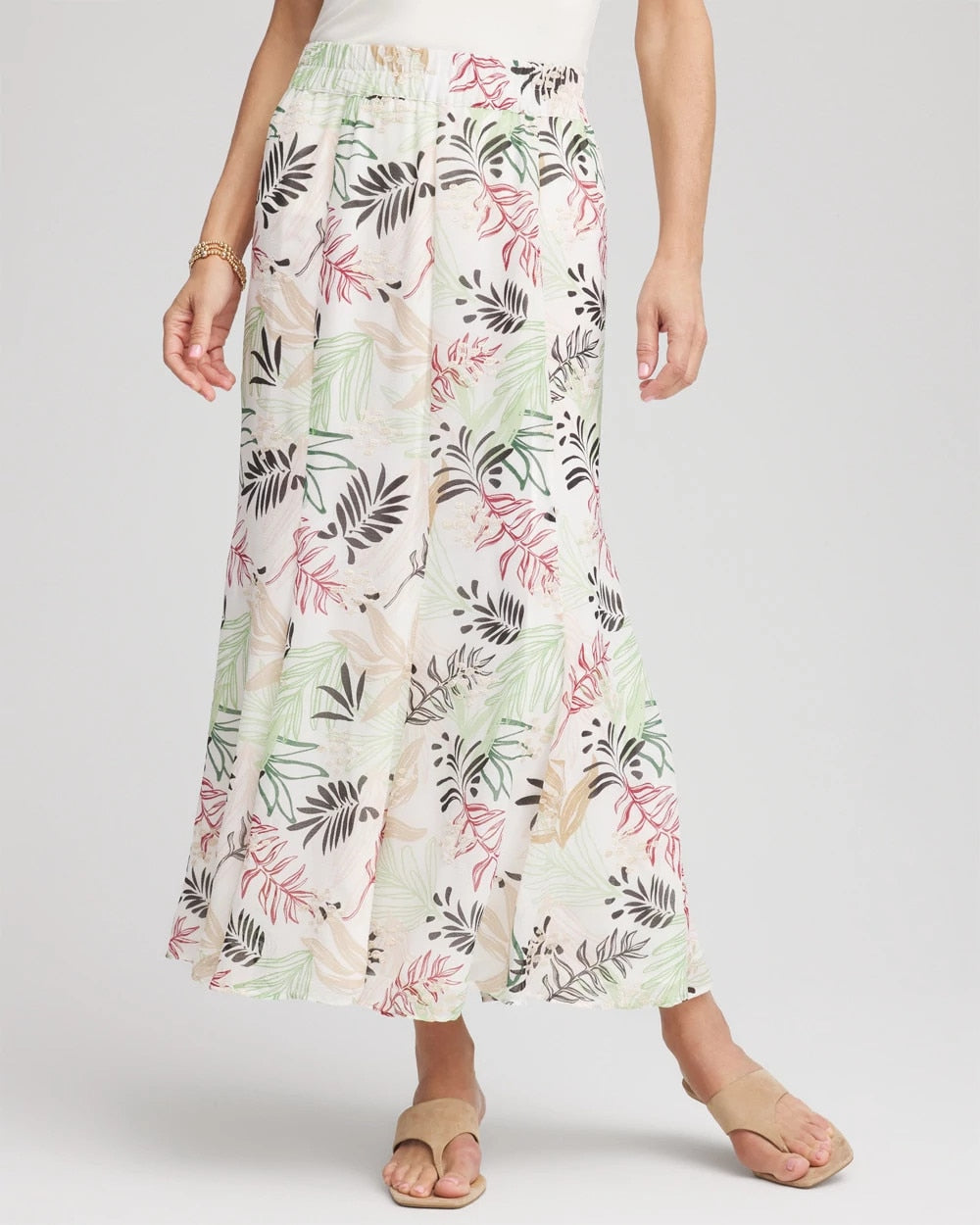 Chico's Clothing Floral Embroidered Crinkle Maxi Skirt