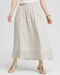Chico's Clothing Linen Embroidered Scallop Hem Skirt