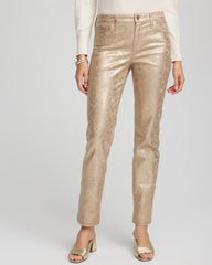 Chico's Clothing Girlfriend Slim Ankle Foiled Lace Jeans
