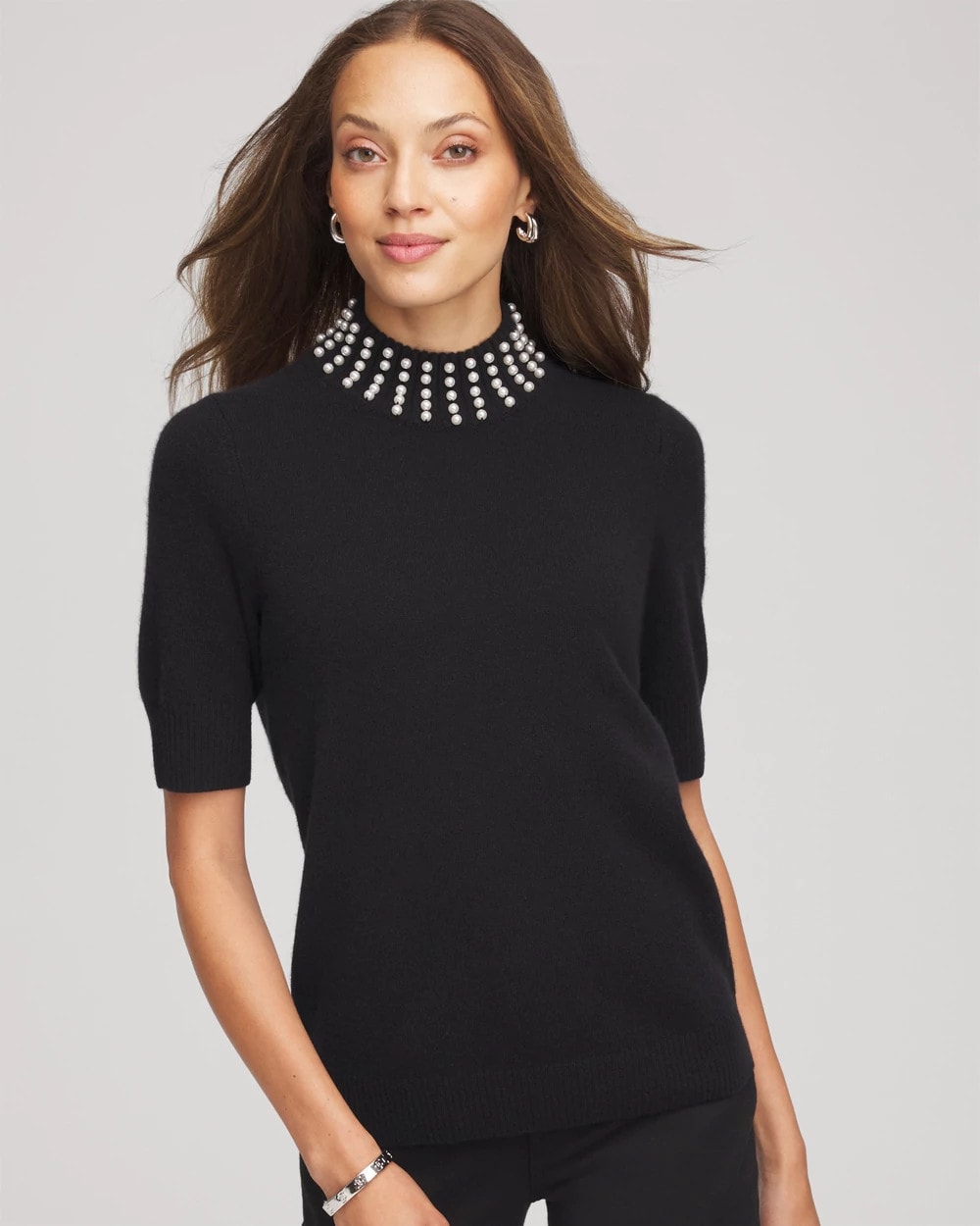 Chico's Clothing Cashmere Pearl Mockneck Sweater