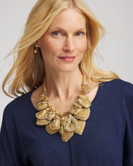 Chico's Jewelry Gold Beaded Heart Charm Bib Necklace
