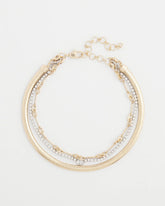 Chico's Jewelry Mixed Metal Link Triple-Strand Necklace