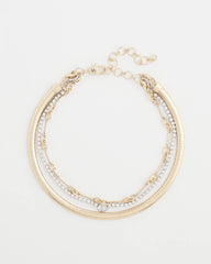 Chico's Jewelry Mixed Metal Link Triple-Strand Necklace