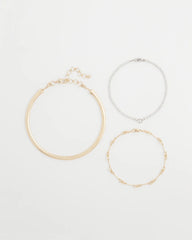 Chico's Jewelry Mixed Metal Link Triple-Strand Necklace