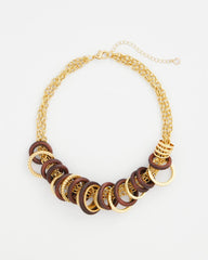 Chico's Jewelry Wood & Gold Short Necklace
