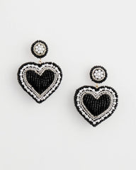 Chico's Jewelry Black Beaded Heart Drop Earrings