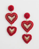 Chico's Jewelry Red Beaded Heart Drop Earrings