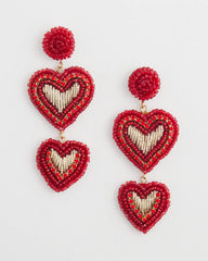 Chico's Jewelry Red Beaded Heart Drop Earrings